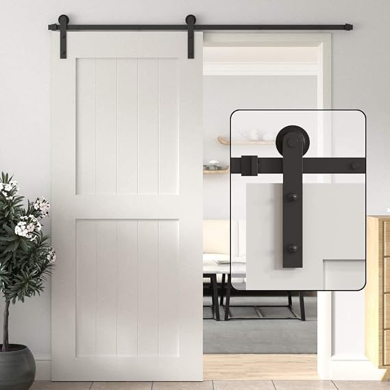 Sliding Door Kit for Wardrobe: 6FT/183CM Sliding Door Track for Single Door | Barn Doors Sliding Kit Smooth & Quiet I-Shape Roller for Wardrobe/Single Wood Door(Track Only)
