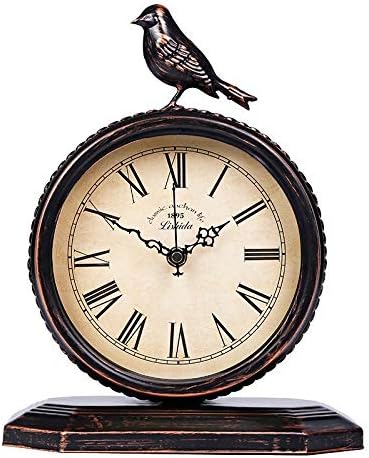Retro Mantel Clock, Table Top Bird Clock, Antique Metal Silent-Non-Ticking Clock,Desk Clock for Living Room, Bedroom, Office, Desktop Decoration