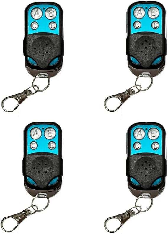 Universal 4-Pack Garage Door Remote Keychain - 433.92MHz for Fixed & Rolling Code Gates, Cloneable & Easy to Program