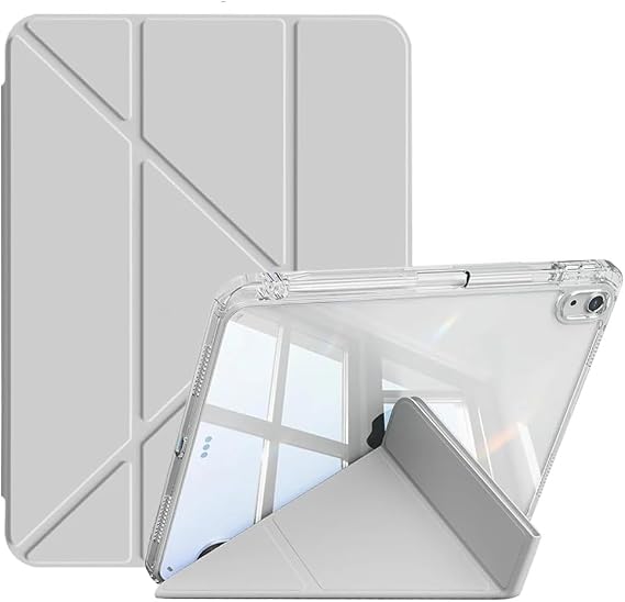 Coverzone Samsung Galaxy Tab S10 FE X520 X526 ile uyumlu Tablet Kılıfı Şeffaf Arka Kapak Smart Cover Ayrılmayan HX99 Katlanır Standlı Kalem Yuvalı Koruyucu Slim Tablet Kılıfı Akıllı Uyku Özellikli Gri