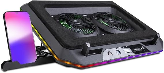 Classone Gaming GT200 Laptop Soğutucu Notebook Stand, 3000 RPM,10 RGB ışık kontrolü, 15.6-17 inch, Hız kontrolü, 2 Büyük fan,Telefon standı, 1 TYPE-C Usb,1 USB