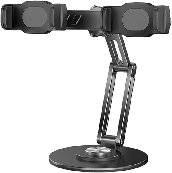 Phone Holder Aluminum Desktop Stand Swivels Base Adjustable Height Design for Streaming Gaming Video Calls Adjustable Phone Stand for Desk