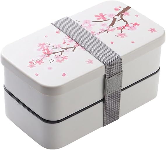 Double-layer Cherry Blossoms Bento Box with Compartments Leakproof Food Storage Containers Portable for Work School