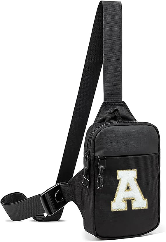 Initial Sing Bag Small Crossbody Chest Bag for Men Women,Lightweight Nylon Cross Body Shoulder Bag for Travel Hiking Cycling Camping Outdoor Sports(Chest Bag for Black)