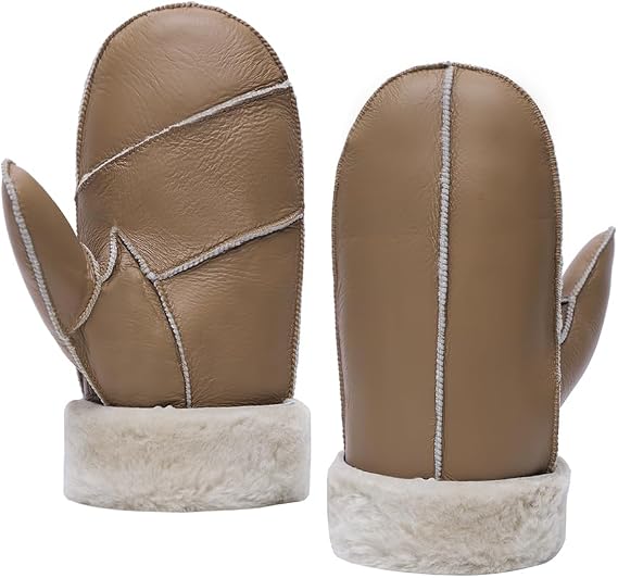 MGGMOKAY Men's Lambskin Shearling Mittens Warm Leather Gloves