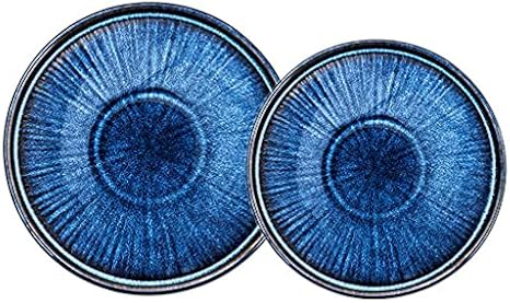 Dinner SetDinner SetElegant Dinnerware Set,Dinner Plate Ceramics Dinner Plates, Cat Eye Blue Salad Pasta Plates Set of 4 | Kiln Change Glaze Radioactive Pattern Porcelain Plates for Brunch S