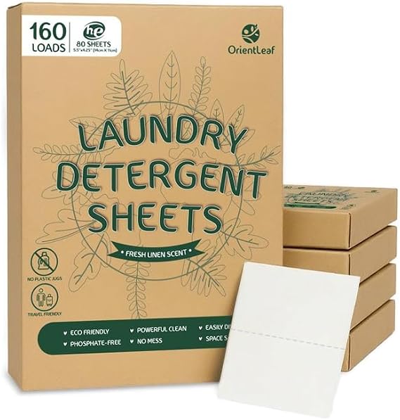 ORIENTLEAF Laundry Sheets, 80 Sheets, 160 Washes, Travel Washing Detergent
