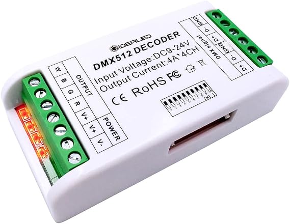 RGBW 4 Channel DMX Decoder,Mini RGB RGBW LED Strip Controller 16A DMX 512 Dimmer Driver Ambiance lighting Controller For LED Strip Lights DC12-24V