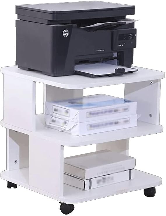 Printer Table 3-Tier Movable Printer Cart on Wheels Large Printer Stand Under Desk Heavy Duty Printer Table with Storage for Home Office Easy to use