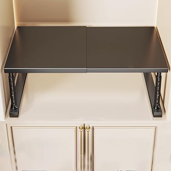 Stackable Storage Shelf Organizer Expandable Metal wardrobe Rack Space Saving For Bathroom Counter Bookshelf Home Organization(Black,L50-85cm*W35cm*H35-50cm)