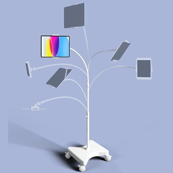 LEVO Rolling Gooseneck Tablet Stand, Flexible iPad and Phone Holder, White
