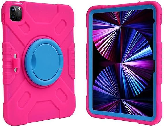 UnDePlus iPad Mini 7 (A17 Pro) Mini 6 ile uyumlu Kılıf Askılı Silikon Handle Ring Yüzüklü Amour Tank Case Koyu Pembe