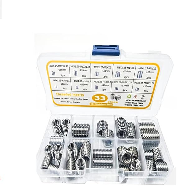 Stainless Steel Conversion Nuts, 33pcs M8x1.25 Thread Repair Kit, Internal to External Adapter, Rust Resistant 304 Metal, for Auto Aviation Machinery