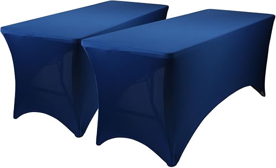 Harbour Housewares Rectangular Spandex Fitted Tablecloths - 6ft (180cm) - Blue - 2x Elasticated Stretchy Outdoor Garden Folding Display Party Dining Trestle Table Cloth Cover with Stretch