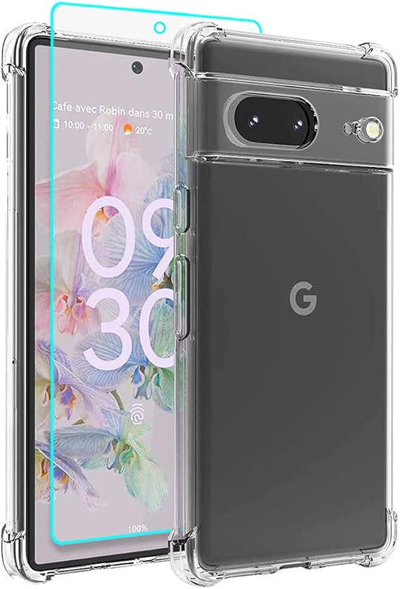 for Pixel 7a Case, Google Pixel 7a Case with Screen Protector, Shockproof Crystal Clear Slim Soft Silicone TPU Protective Phone Cover for Google Pixel 7a,Clear