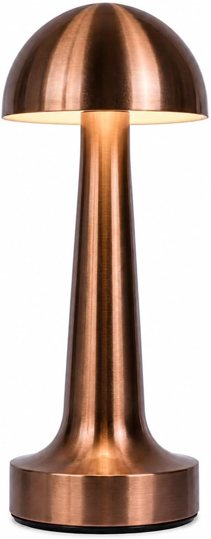 ROBEVE Şarjlı Dokunmatik Metal Masa Lambası Bronz Red | 3 Renk Işık, Ayarlanabilir Parlaklık, Kablosuz LED Gece Lambası | Ev, Ofis, Kafe, Restoran ve Yatak Odası Dekoratif Aydınlatma [Enerji Sınıfı A+++]
