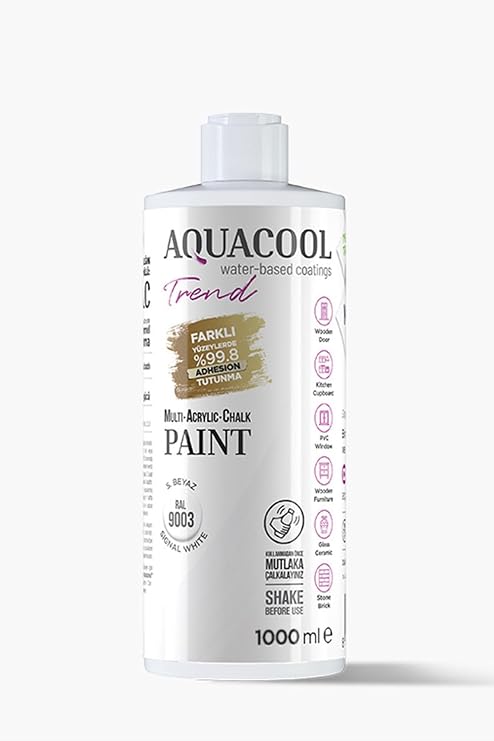 Aquacool Trend Mac Akrilik Dönüşüm Boyası - Hobi Boyası - 1000Ml Ral Serisi 9003 Signal Beyaz