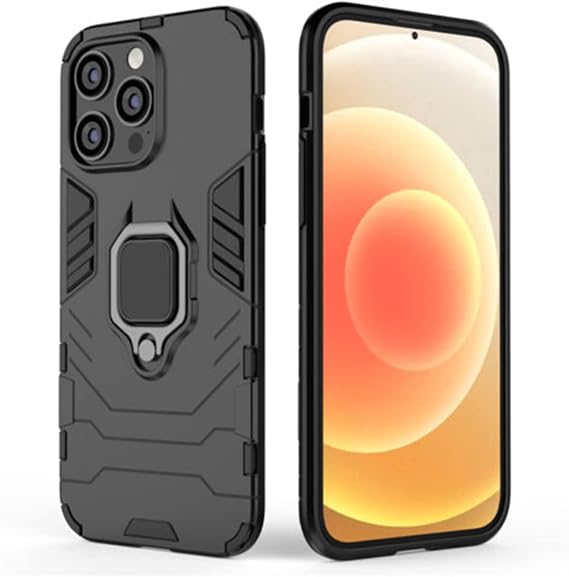 Microcase Apple iPhone 14 Pro Batman Serisi Yüzük Standlı Armor Kılıf - Siyah