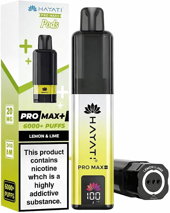 Hayati Pro Max+ 6k Refill Pod(Pre-filled) 20mg Up to 6000 Puffs: Long-lasting performance with up to 6000 clean, consistent puffs – Lemon & Lime