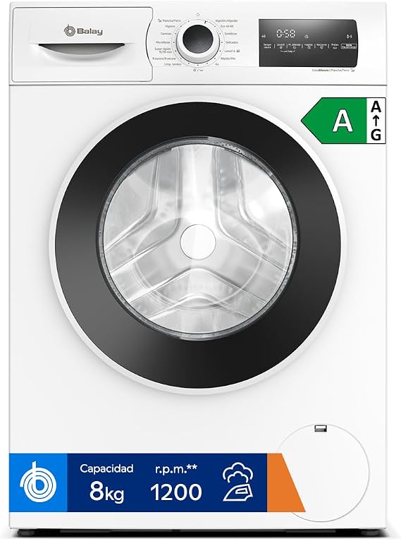 Balay, Washing Machine, 8 kg, Program Iron, Silent, White, 3TS382B [Energy Class A]