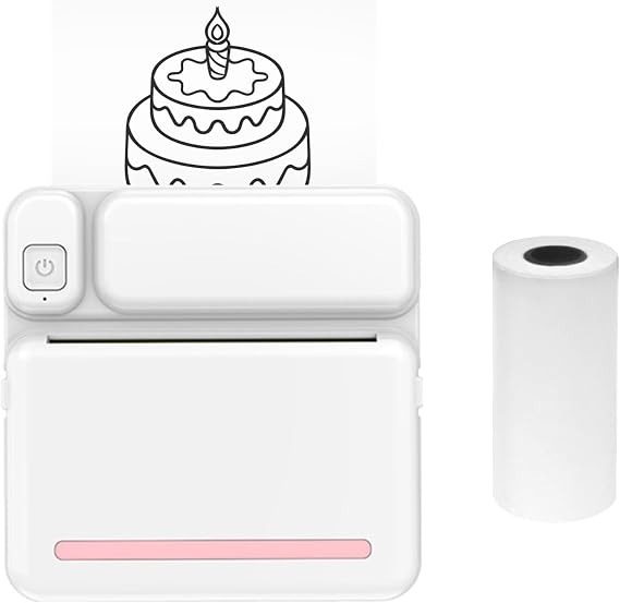 Mini Pocket Photo Printer Portable Thermal Printing Machine Wireless BT Connection for Picture Lable DIY Handcraft List Meno Notes Journal Receipt Paper Instant Printer Sticker with 1 Roll Thermal