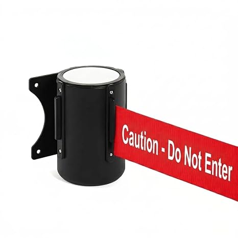 2M Wall Mounted Retractable Barrier, Pull Out Queue Belt Barrier Safety Tape Cordon (No Entry)