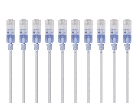 Monoprice Cat6A Ethernet Patch Cable - Snagless RJ45, 550Mhz, 10G, UTP, Pure Bare Copper Wire, 30AWG, 10-Pack, 1 Feet, White - SlimRun Series