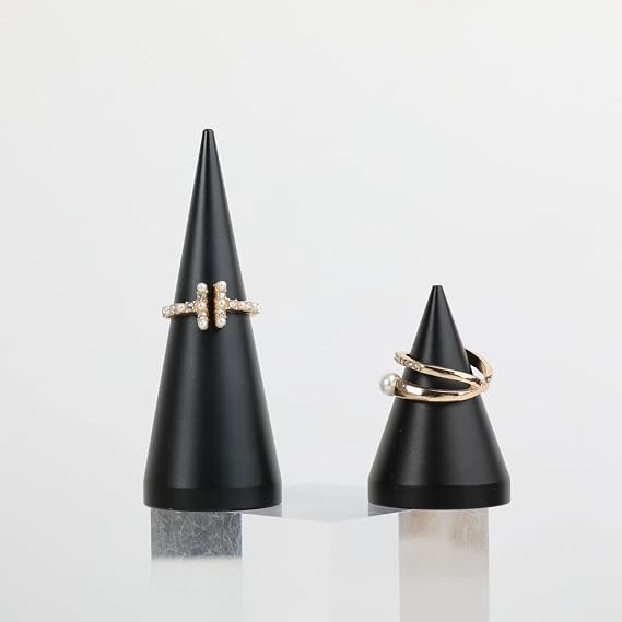 2pcs Black ring display for selling, jewelry display ring for wedding ceremony, ring cone storage organizer, Wedding ring holder for night stand【Black Ring Holder 2pcs】