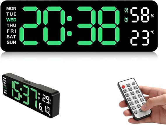 13IN Large Digital Wall Clock, Alarm Clock with Remote Control Large LED Display Wall Clock Adjustable Brightness Count Up & Down Timer with Day Date Temperature for Home Gym Office and Classroom