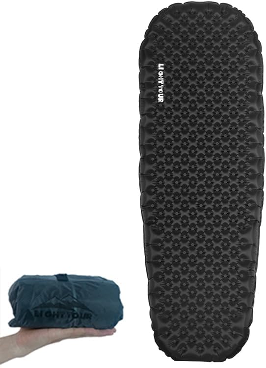 windhike Single Inflatable Sleeping Mat, 20D Nylon Lightweight Air Bed for Adults, Air Mattress with Storage Bag for Camping Ultralight Backpacking, Hiking, Traveling & Outdoor Activities (Black, L)