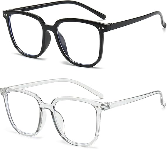 Blue Light Blocking Glasses 2 Pack Rectangular Protective Eyewear for Women Men Elegance & Comfortable Reading Glasses Spring Hinges Unisex Anti Eyestrain Blue Light Filter for Phone/Compture/TV
