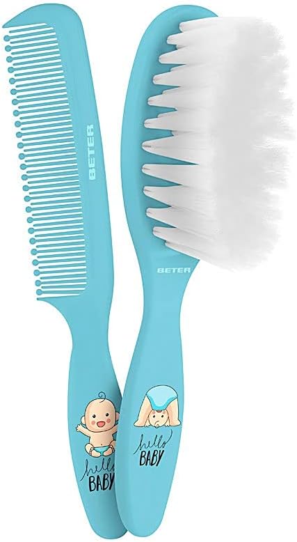 Beter Newborn Baby Comb & Brush Set - Extra-Soft Bristles, Ideal for Baby Care,#39;Minicure' Kit, Blue