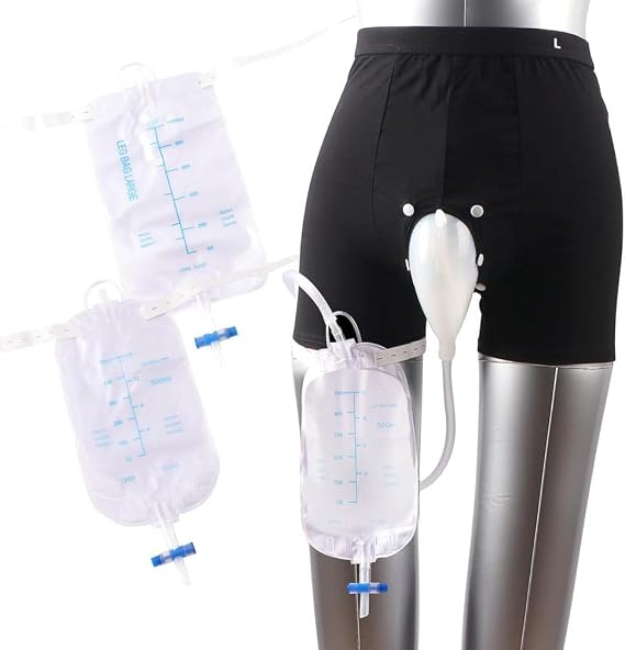 External Catheter for Men, Wearable Male Urine Collector with 1000Ml Drainage Bag & 2×500Ml Leg Bags,L