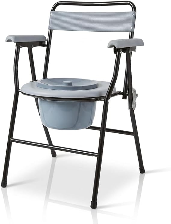 Folding Commode – Portable Folding Commode Chair with Removable Pan & Lid – Lightweight Commode Toilet Chair for Home or Care Use – Compact Portable Toilet for Adults with Support Arms