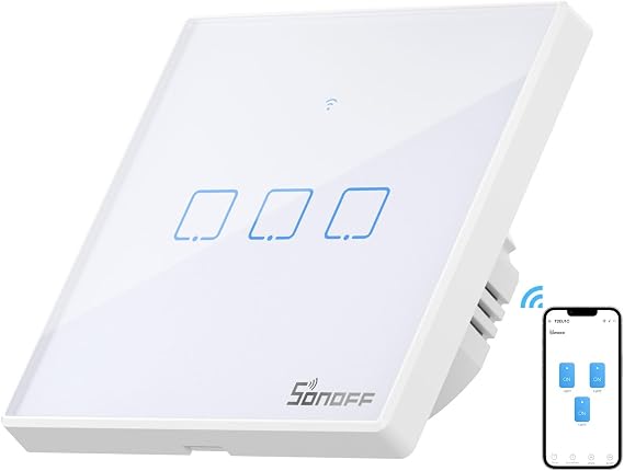 SONOFF T2EU3C Smart RF Wi-Fi Wireless Light Control Wall Switch, Type 86 Switch 3 Channel for Home Automation, Compatible with Alexa, Google Home