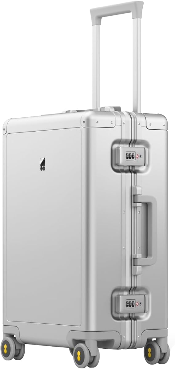 LEVEL8 Cabin Suitcase Aluminium TSA 4 Wheels Silent 55 cm,36L,Silver