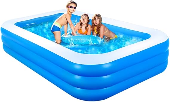 GALAXYER Inflatable Swimming Pool, Family Inflatable Pool with 3 Rings for Toddlers and Adults, Indoor Outdoor Garden Pool, 210 x 135 x 60 cm