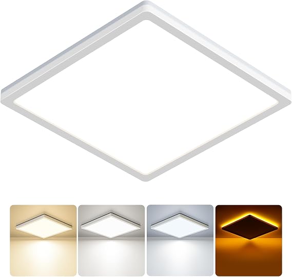 BLNAN 18W LED Ceiling Light with Night Light, 1800LM 3000K/4000K/5000K, 22CM Waterproof Bathroom Light, Square Flush Ceiling Light for Kitchen Bedroom Hallway Porch Living Room, White [Energy Class E]