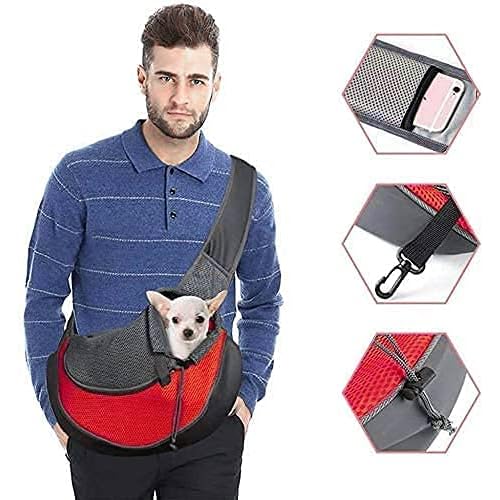 Pet Carrier Sling Breathable Mesh Hand Free Shoulder Tote Bag for Dog Puppy Doggy Small Animals Below 10lb Adjustable Padded Shoulder Strap with Front Pocket Dog Carry Outdoor Walking Carrying Travel