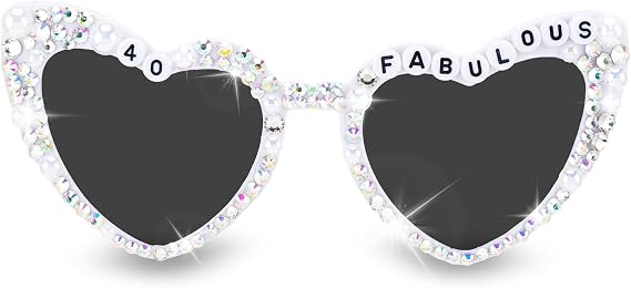 40th Birthday Glasses for Women, 40 Fabulous Sunglasses for Women, Shiny Diamond Pearl Heart Sunglasses, 40th Birthday Party Deocr Accessories