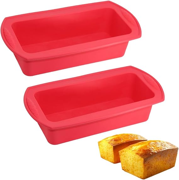 Silicone Cake Mould, Rectangular Cake Mould, 2 Pieces Loaf Tin, Temperature Resistant & Non-Stick Silicone Loaves Mould for Baking Bread, Cakes, Toasts, Bread Tin for Oven, Freezer(27.5 x 14 x 6.5 cm)