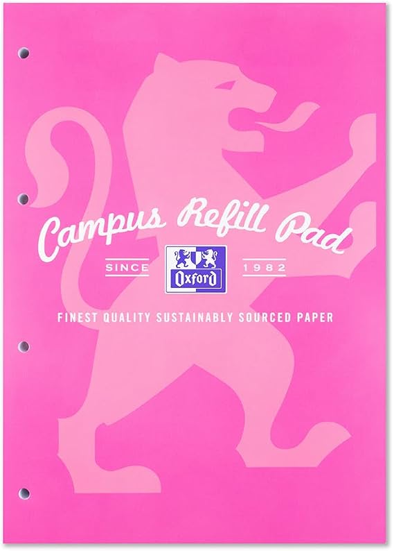 Oxford Campus Refill Pad, MEGA 300 Pages A4 Lined Paper with Margin, Pink, Pack of 1
