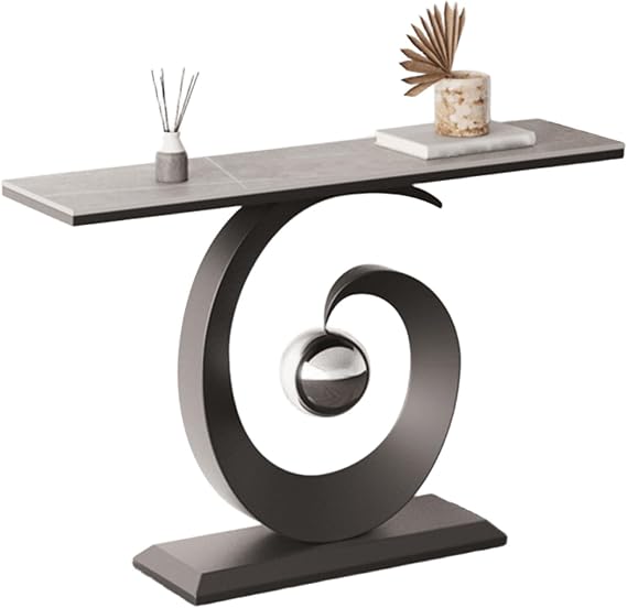 Console Table New Rock Slab Entryway Table with Thickened Metal Base Smooth Edges Small Sofa Accent Table for Entrance Living Room Hallway(Gray,120 * 30 * 80cm)
