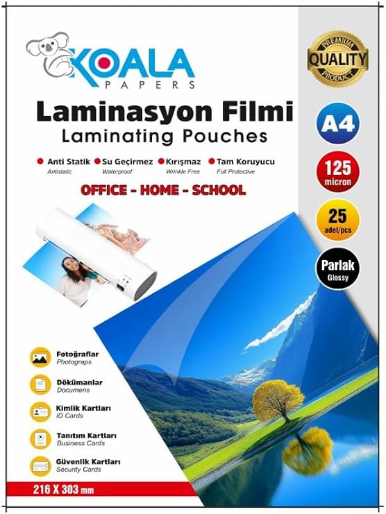 Koala Papers A4 Boyut Laminasyon Kaplama Filmi 125 micron 25'Li Paket