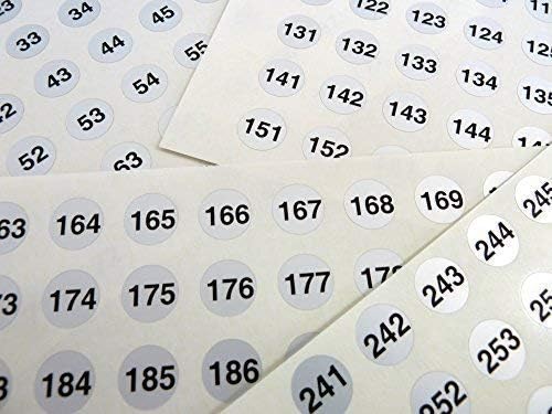 Silver 13mm Round Consecutive, Sequential Number Sequence Labels, Numbering Stickers, from 1-320