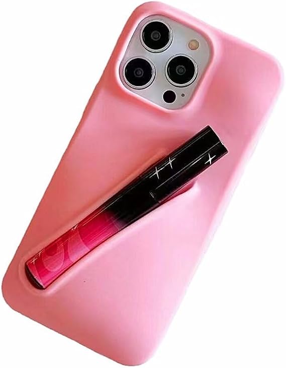 リップグロスホルダー iPhone 14 Pro Max用 リップスティック & リップグレーズケース - スタイリッシュなシリコン 女性用ケース iPhone 14 Pro Max 6.7インチ 2022年用 ピンク
