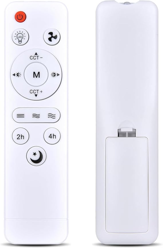 Universal Replacement Remote Control for Ceiling Fan with Lights, Infrared Ceiling Fan Controller with Ergonomic Buttons, 8 Metre Operating Range, White, No Programming Required