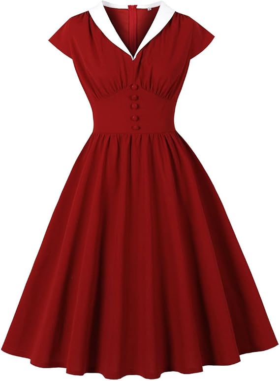 Wellwits Women's Shawl Collar Vintage Formal Work Dress
