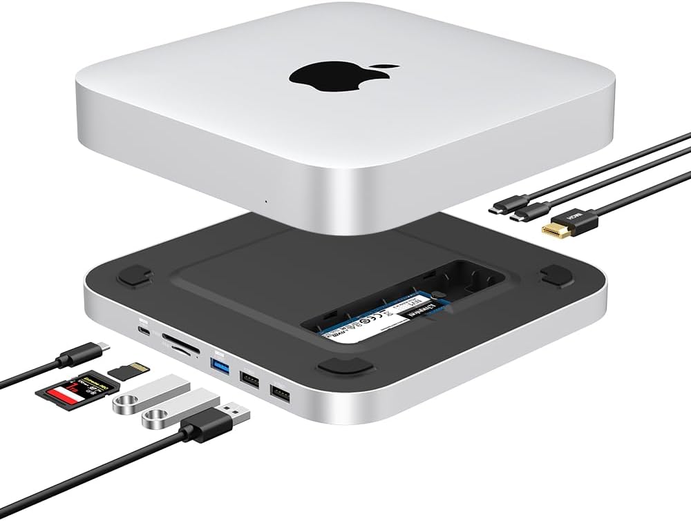 Mac Mini Docking Station, USB C hub 10Gbps SDTF Card Reader, 2.5 inch HDD SATA Port, Mac Mini Dock Compatible with Mac Mini 20182020