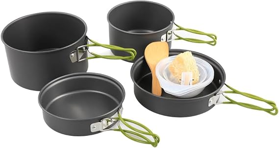 BRAVECOW Camping Cookware Set Outdoor Non stick Tableware Camping Cooking 3-4 Persons Hiking Frying Pan Portable Stove Backpacking Picnic Kitchen Utensils Spoons Pot Bowls